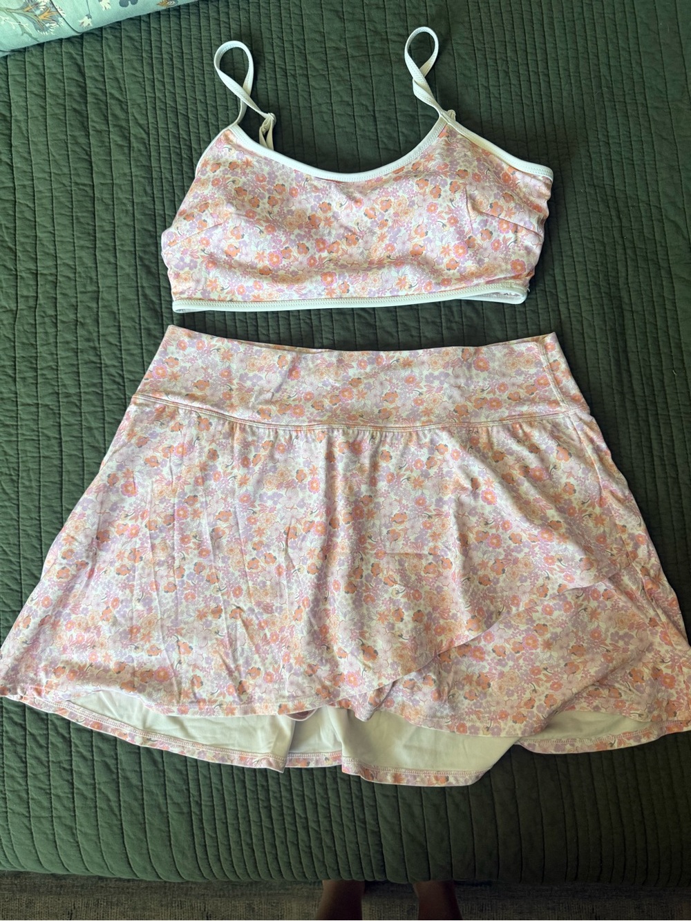 JoyLab Pink Floral Circle SKORT and bra - sz LX